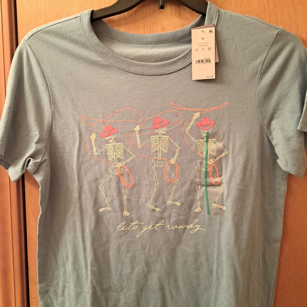 Zoe + Liv Blue Tee with Skeleton Graphic